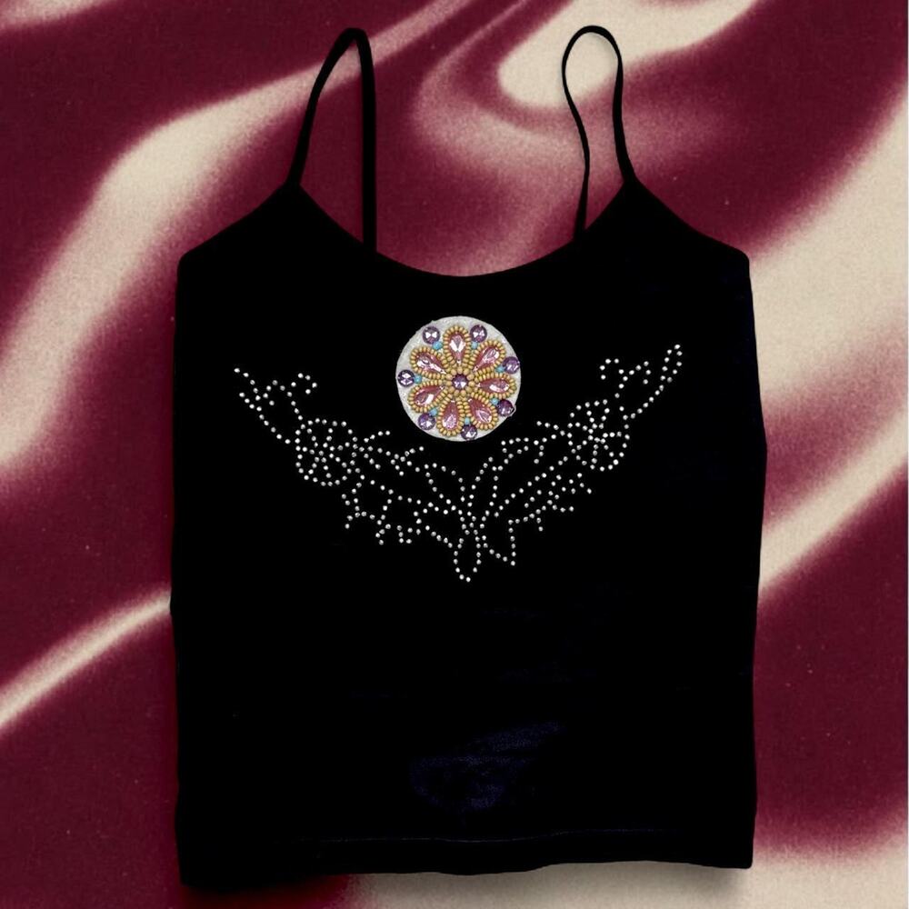 Vintage y2k rhinestone black cami